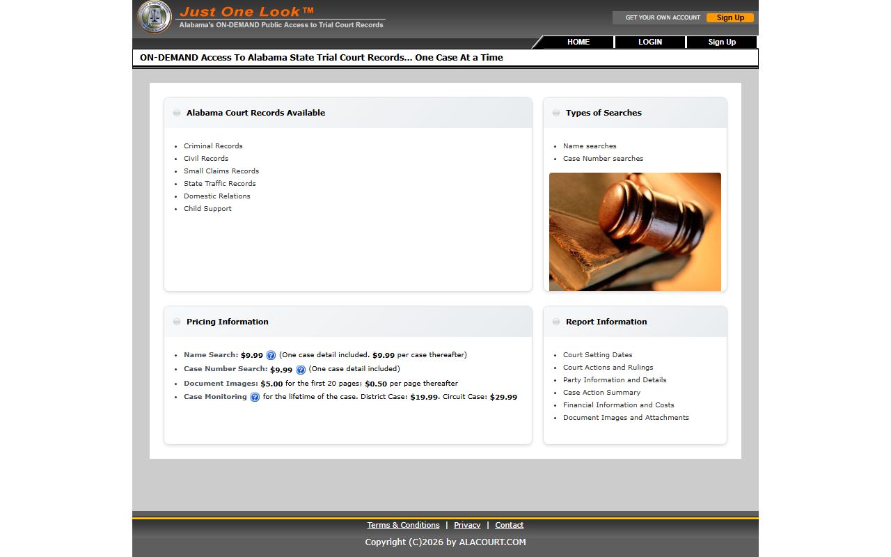 Alacourt ACCESS court-records portal for Alabama trial court searches